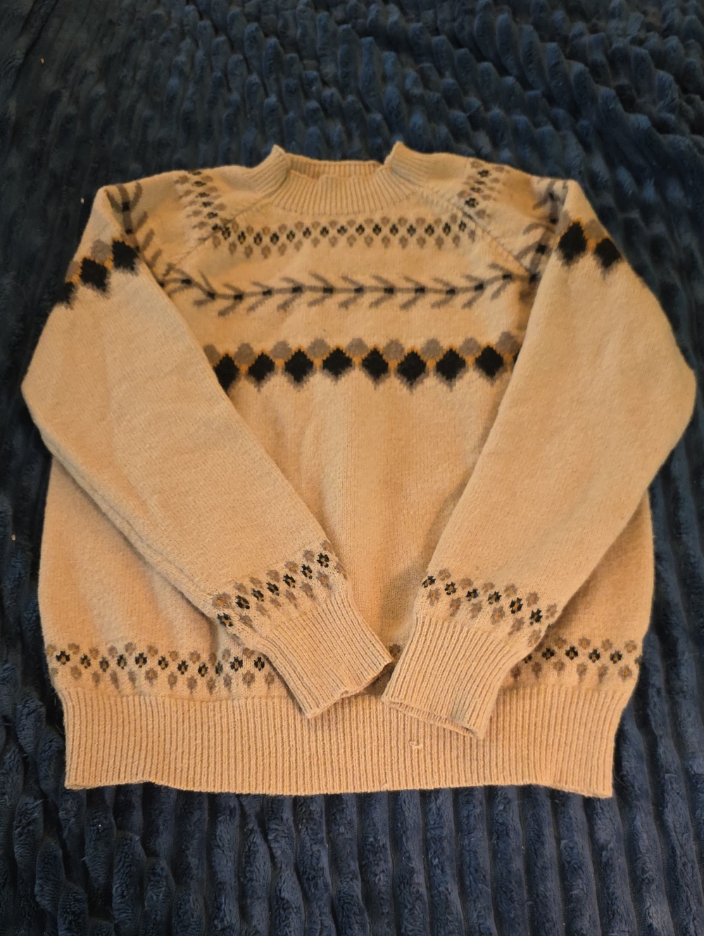 Women's Cream Patterned Wool-Blend Sweater